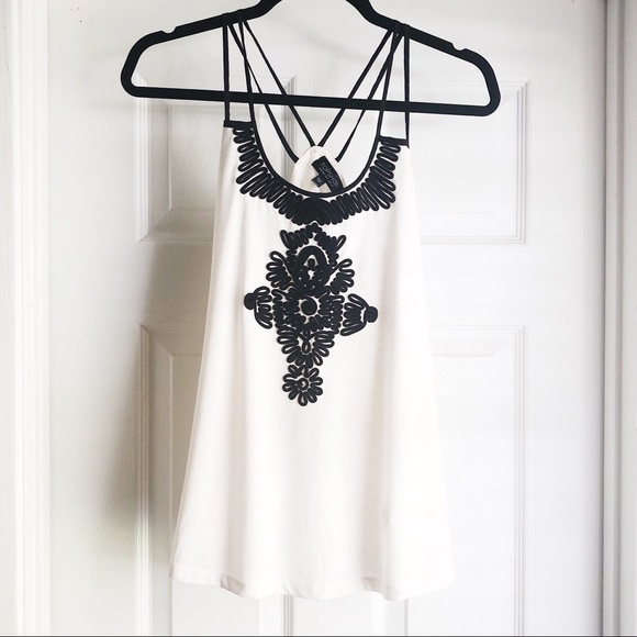 Topshop Tops - Topshop Black & White Embroidered Strappy Tank 6